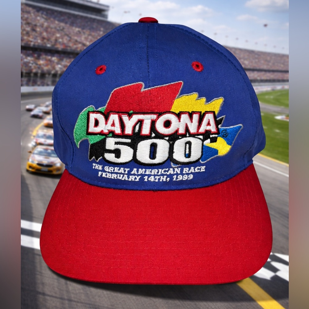 Vintage 1999 NASCAR Daytona 500 Great American Race Blue Red Embroidered Hat Cap